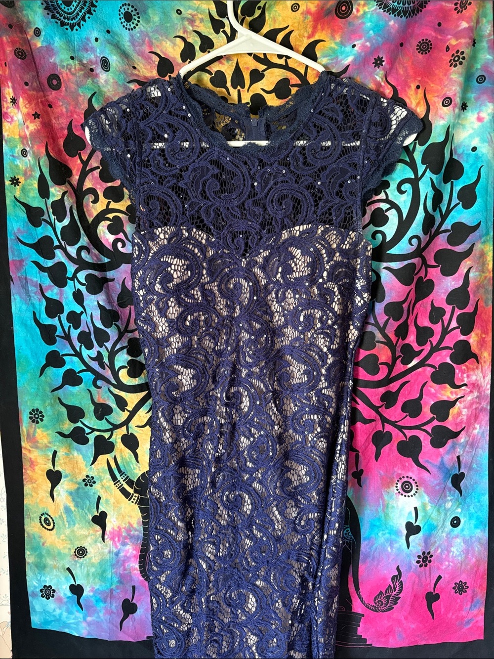 Sequin Hearts Navy Blue Lace Midi Dress